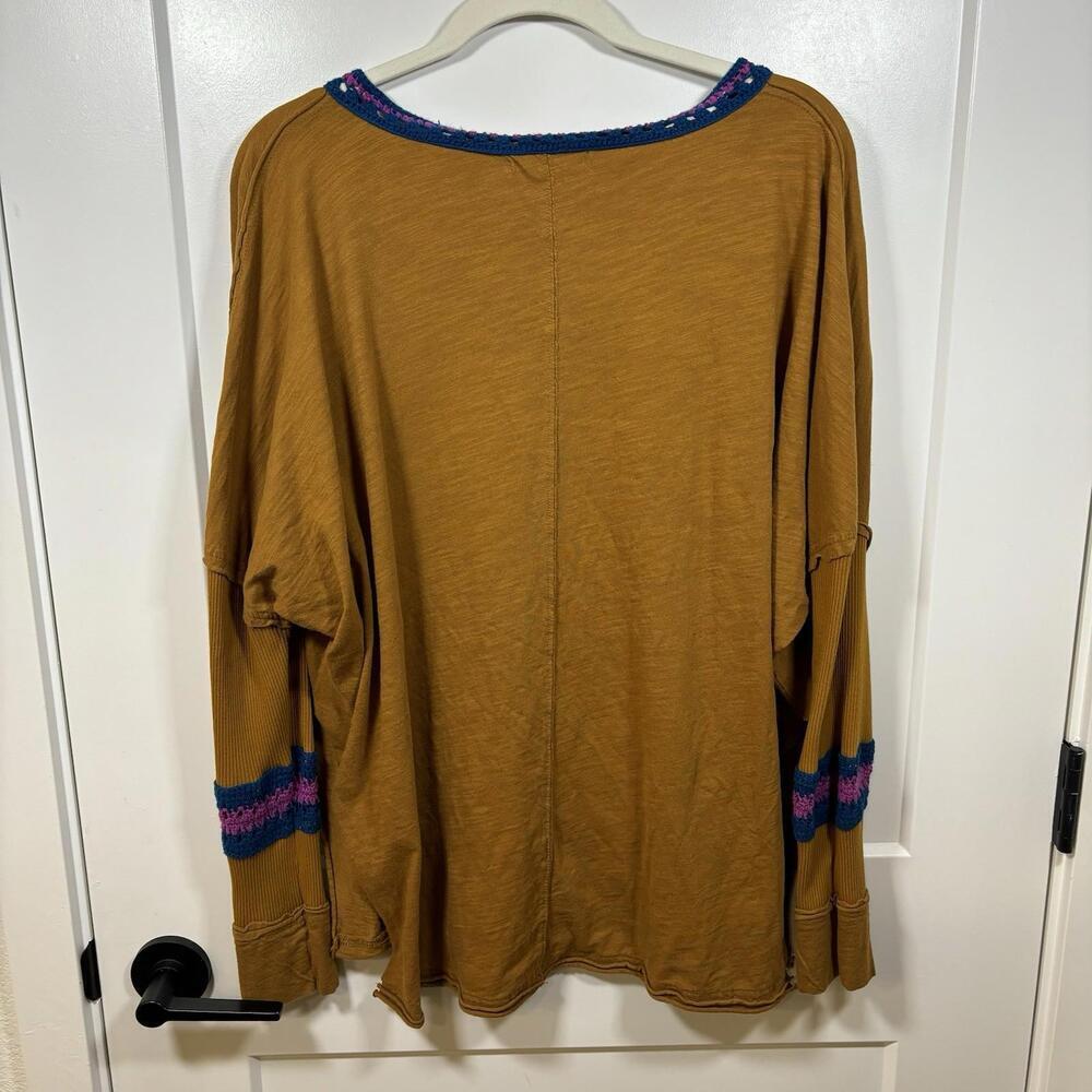 Women’s Natural Life Yellow Long Sleeve Shirt Size M Boho Bohemian Crochet Trim - Picture 4 of 6